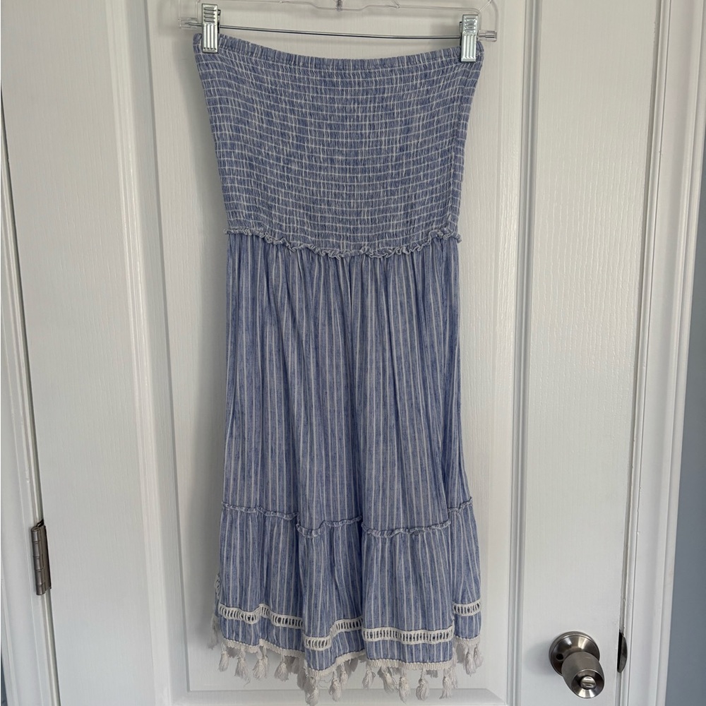 Blue Island Strapless Blue and White Dress